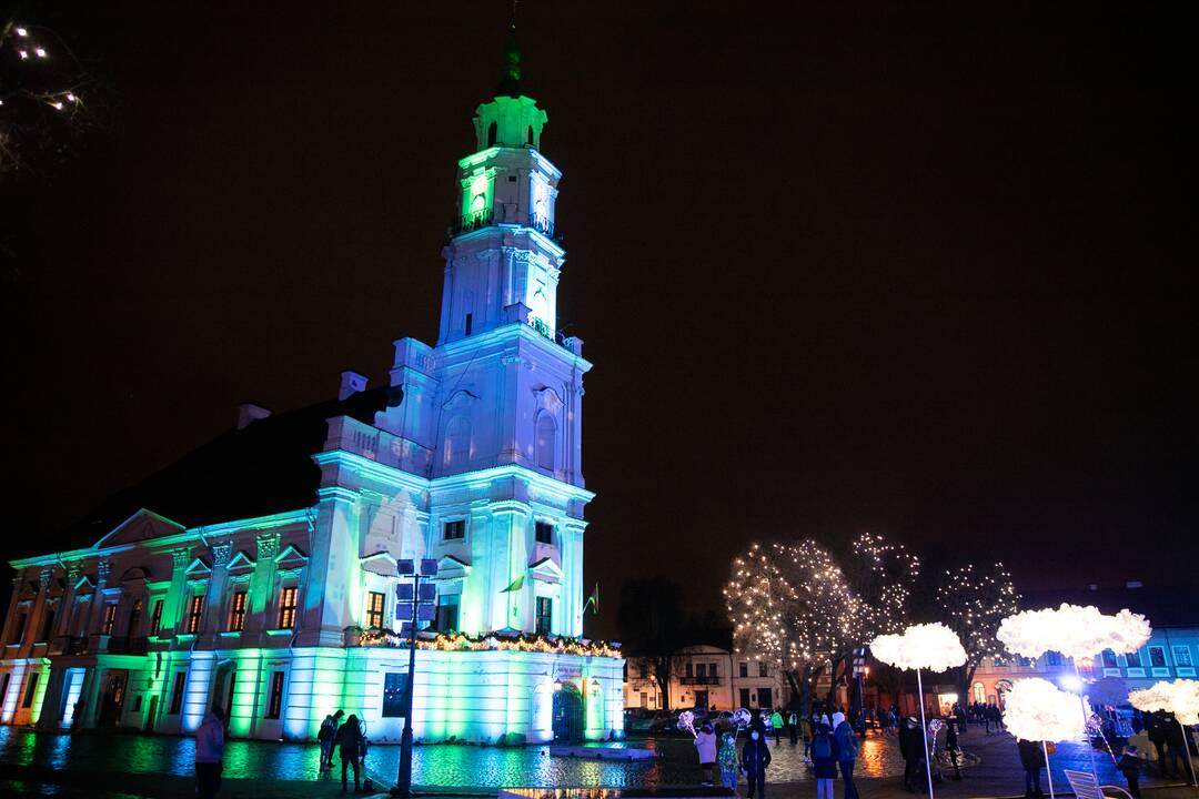 Šventinės Kauno Kalėdų eglės įžiebimo akimirkos