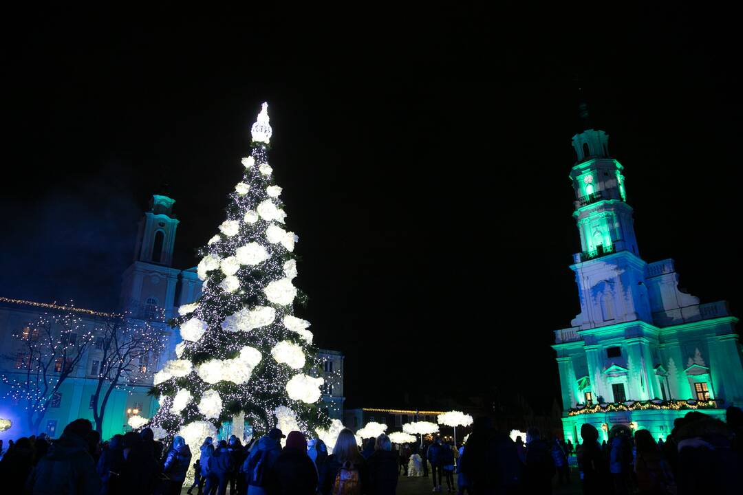 Šventinės Kauno Kalėdų eglės įžiebimo akimirkos