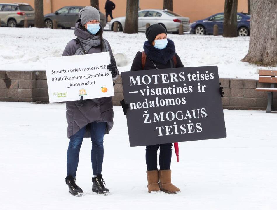 Akcija: raginantys ratifikuoti Stambulo konvenciją bandė atkreipti ir prezidento dėmesį.