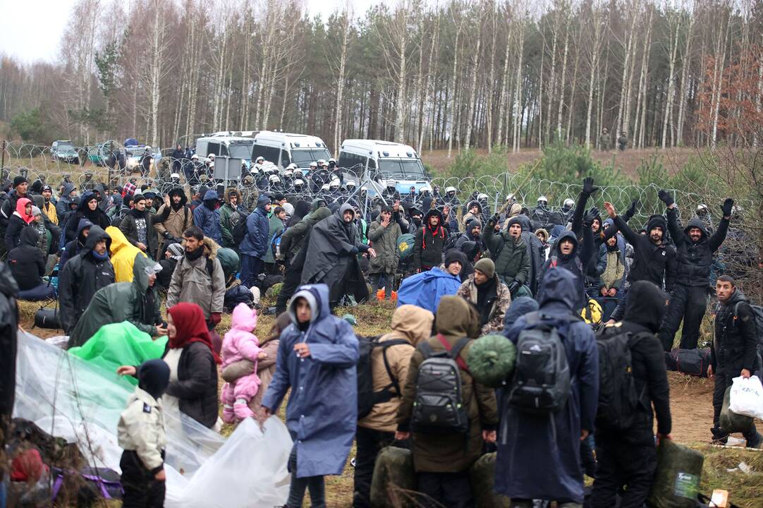Nelegalūs migrantai Lenkijos ir Baltarusijos pasienyje