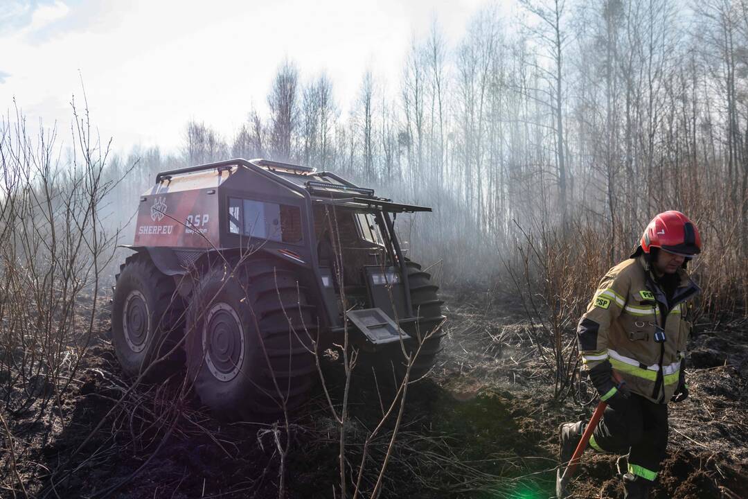 Gaisrą Lenkijos nacionaliniame parke padeda malšinti kariai
