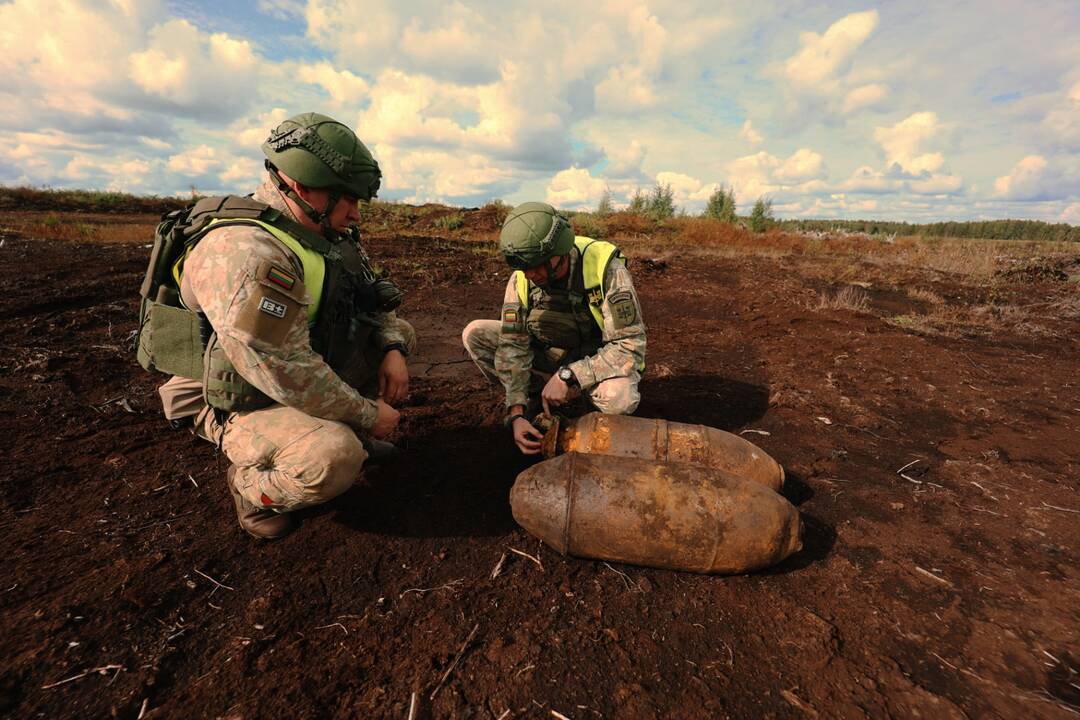 Kariuomenės išminuotojai sunaikino durpyne rastas aviacines bombas