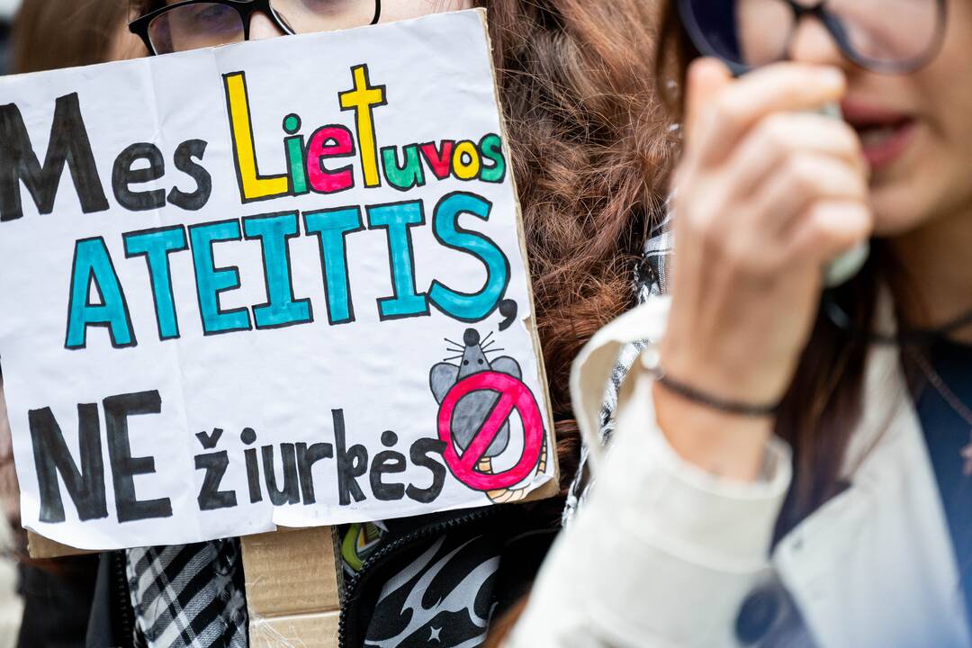 Moksleivių piketas prieš vienuoliktokų tarpinius patikrinimus