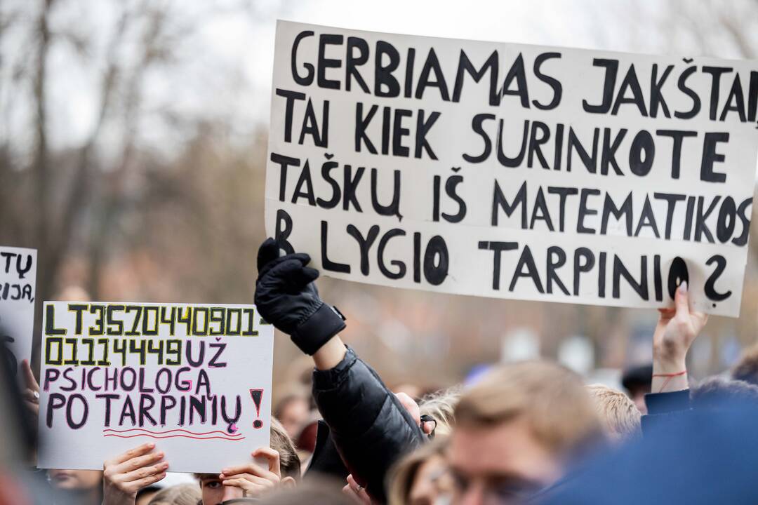 Moksleivių piketas prieš vienuoliktokų tarpinius patikrinimus