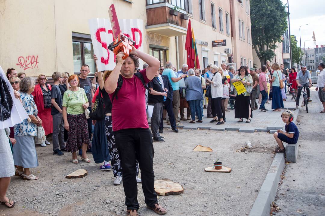 Protestas Miško gatvėje dėl kertamų medžių 