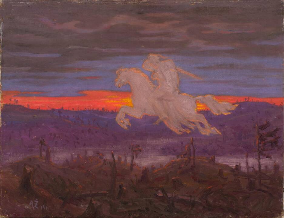 A. Žmuidzinavičius dirbtuvėje prie molberto 1932 m.