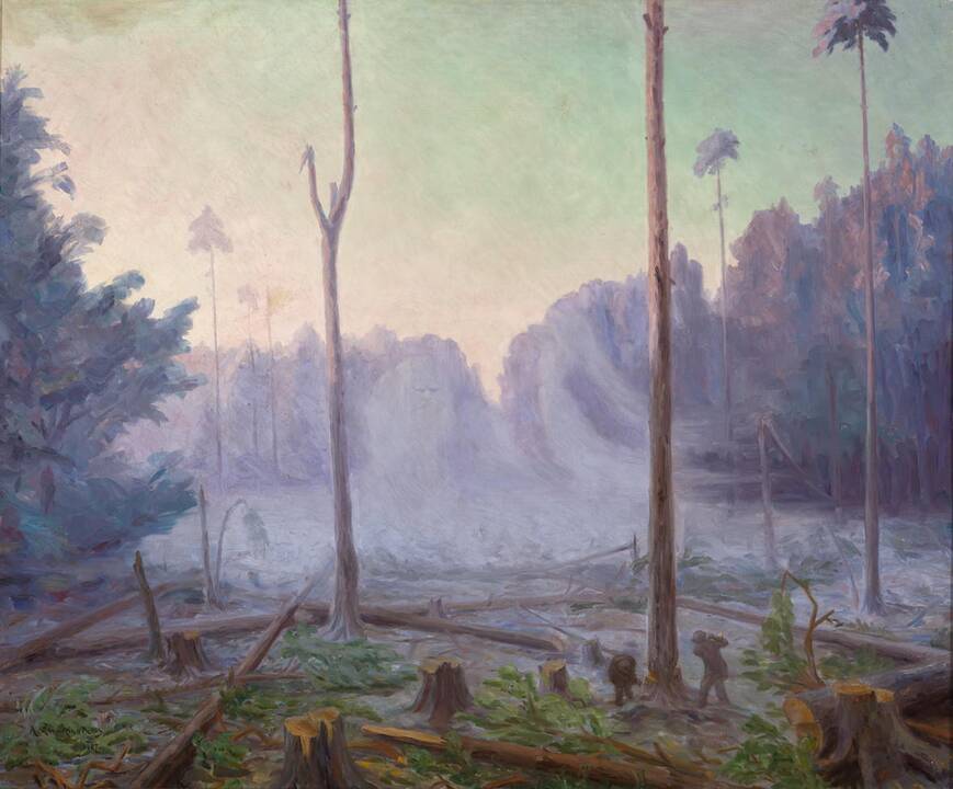 A. Žmuidzinavičius dirbtuvėje prie molberto 1932 m.