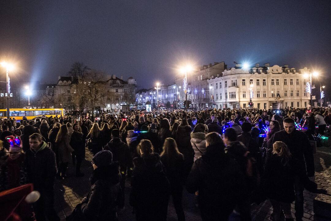 Vilniuje Katedros aikštėje įžiebta Lietuvos Kalėdų eglė