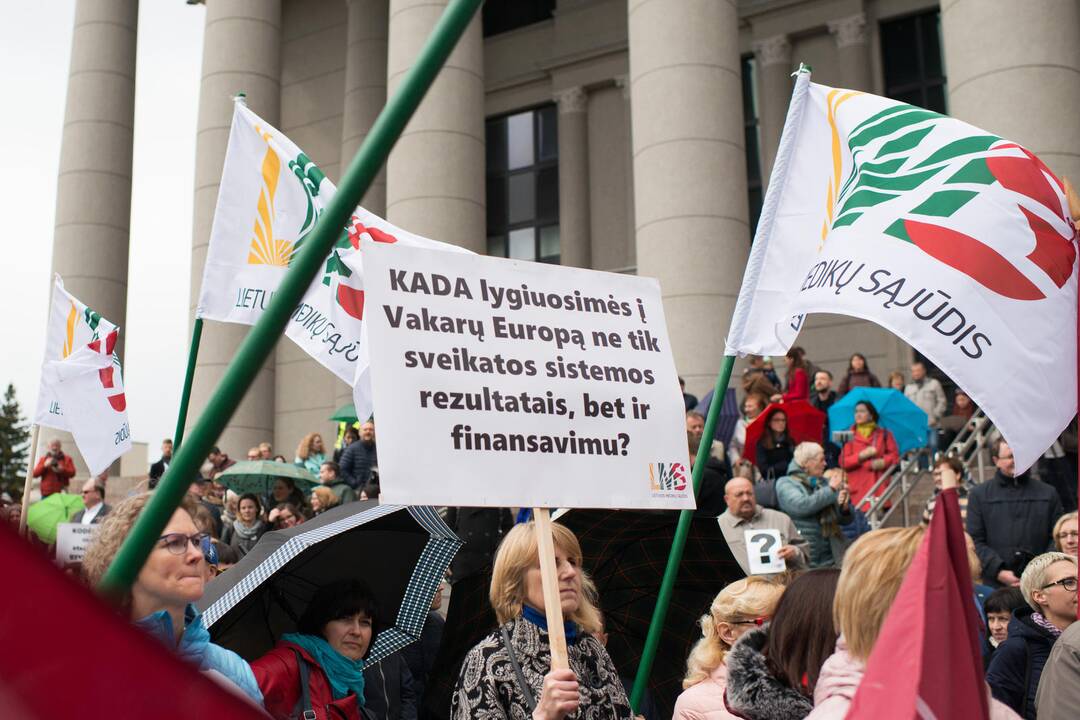 Medikų mitingas prie Seimo