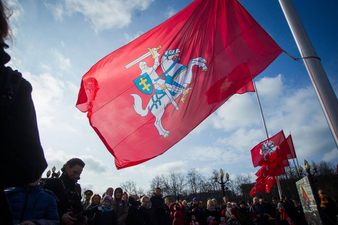 Didžiulė istorinė vėliava Lukiškių aikštėje