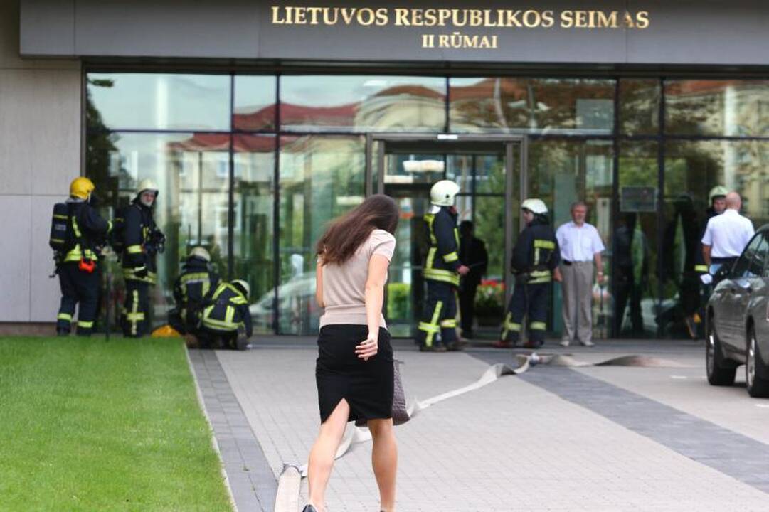 Ugniagesiai mokėsi gesinti Seimo rūmus