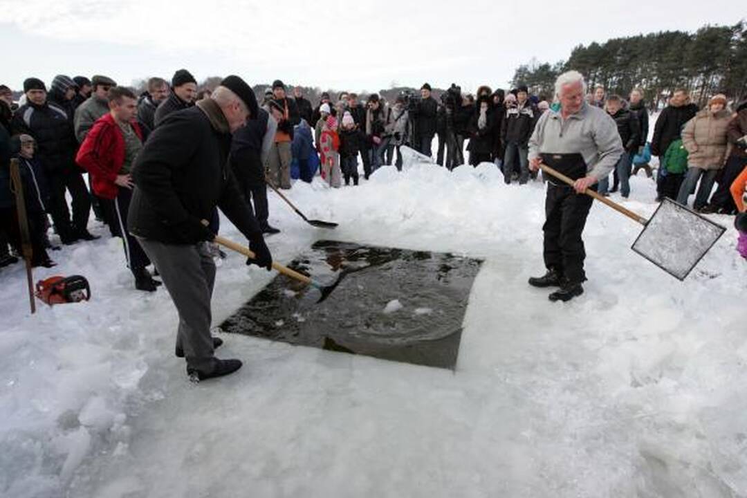Šalčių nepabūgę ruoniai turškėsi Salotės ežere