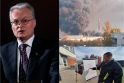 Gitanas Nausėda ir vaizdai iš gaisro