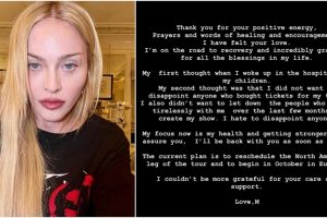Iš ligoninės išėjusi Madonna koncertų Europoje neišsižada: grįšiu pas jus, kai tik galėsiu!
