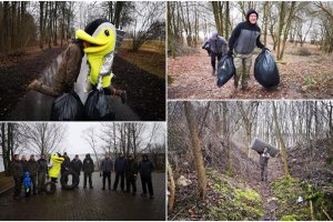 Kauno marių pakrantėse šiukšles rinkti padėjo ir didelis karšis