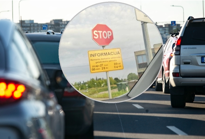 Uždarys: kitą savaitę geležinkeliečiai uždarys Tilžės pervažą, vairuotojus apie tai įspėja keistai surašytas stendas.