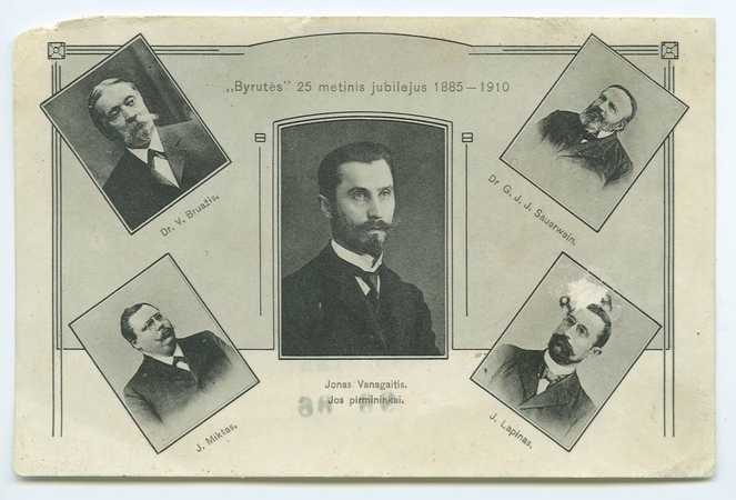 Asmenybės: Jurgis Zauerveinas jau po mirties buvo įamžintas 1910 m. išleistame "Birutės" draugijos atviruke.