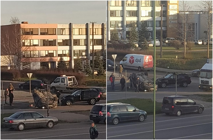 Po mašinų susidūrimo Klaipėdoje apsivertė BMW