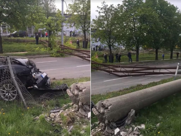 Automobilis Savanorių pr. nuvertė didžiulį elektros stulpą