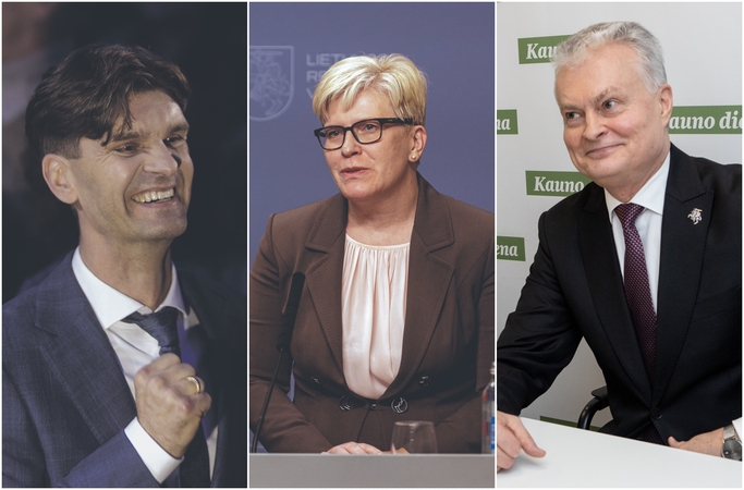 Lyderiai: remiantis apklausomis, visuomenė palankiausiai vertina G. Nausėdą (dešinėje), I. Vėgėlę ir I. Šimonytę.