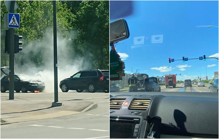 Kaune užsiliepsnojo „Audi“: nelaimė įvyko važiuojant gatve