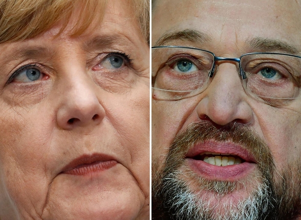 Angela Merkel ir Martinas Schulzas