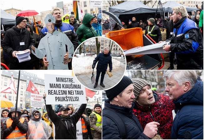 Žemdirbių protestas: skambūs šūkiai, „nubaubtas“ ministras, gaudžiantys traktorių signalai 