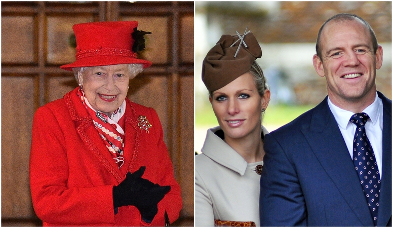 Karalienė Elžbieta II (kairėje) ir Zara Tindall su vyru 