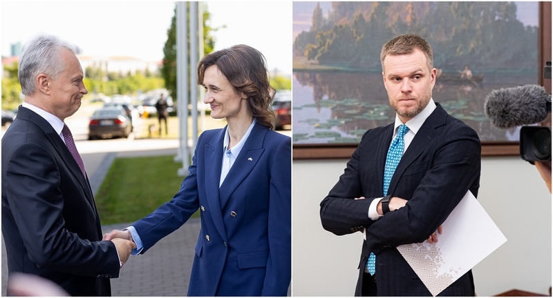 Gitanas Nausėda (kairėje) Viktorija Čmilytė-Nielsen ir Gabrielius Landsbergis