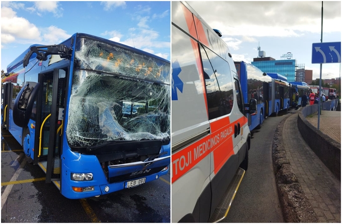 Judrioje Klaipėdos sankryžoje – autobusų avarija: susidūrimo metu griuvo ir susižalojo keleivė