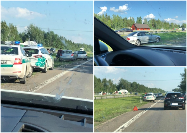 Autostradoje netoli Kauno – trijų automobilių avarija: vairuotojai įkalinti spūstyje