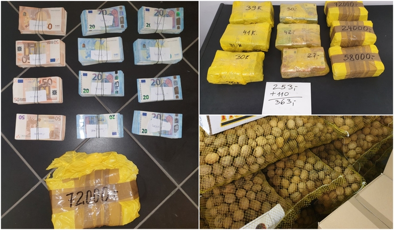 FNTT išardė vaisių prekeivio schemą: kratų metu rasta beveik 400 tūkst. eurų