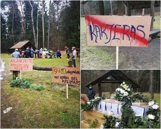 Kauno rajone surengtos „Miško laidotuvės“: žmonės protestuoja prieš planuojamą karjerą