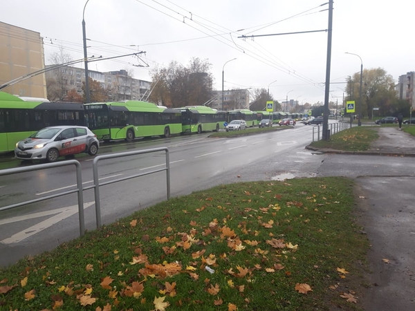 Dviejų automobilių avarija visiškai paralyžiavo eismą, nusidriekė troleibusų eilė