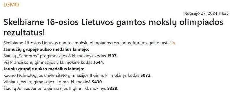 Po šaršalo dėl olimpiados nugalėtojų paskelbimo: kokia prasme buvo paviešinti tik kodus?