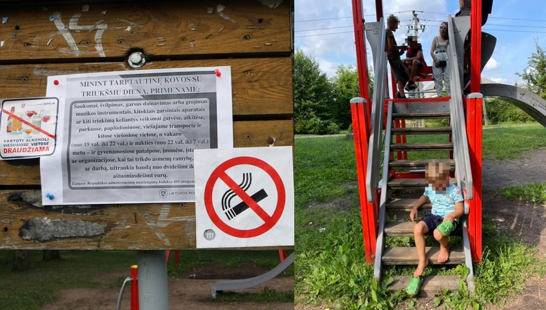 Pavojus: aplinkiniai pasakojo, kad paaugliai parke sėdi vakarais, rūko, geria, keikiasi, laužo sūpynes.