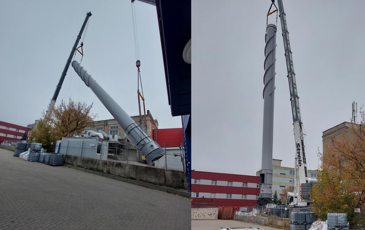 Vilijampolės gyventojai stebi neeilinį vaizdą: buvusiame šilko kombinate statomas naujas kaminas