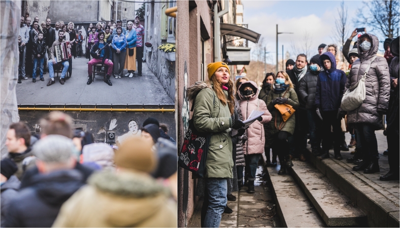 Siužetai: „Filmų vertos istorijos“, – pasakojo K.Stažytė, aptardama nemažai buvusių dabartinės „Kiemo galerijos“ kaimynų likimų.