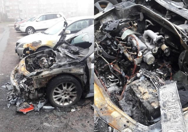 Geležinkelio stoties aikštelėje supleškėjo „Mercedes-Benz“: įtariamas padegėjas – ligoninėje