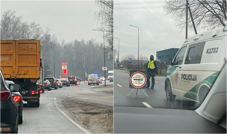 Tikrinami įvažiuojantys į Kauną: prie mobilių policijos punktų driekiasi automobilių eilės