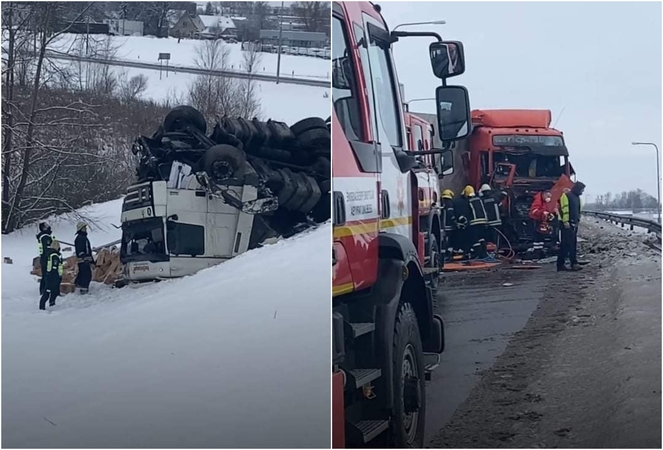 Marijampolėje – dviejų vilkikų avarija: A5 kelias uždarytas iš abiejų pusių
