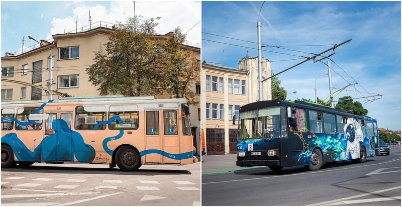 Pirmą kartą Kaune: įvairiaspalvių troleibusų ekspozicija po atviru dangumi