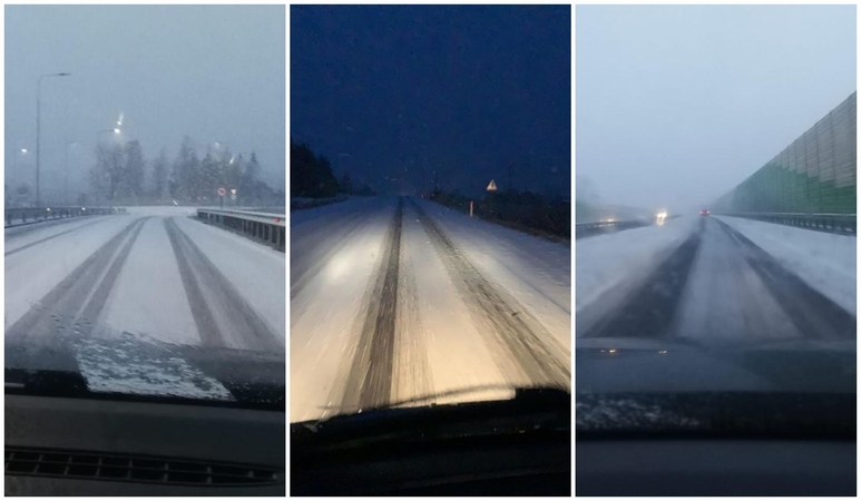 Šalies keliai slidūs: vienur dėl sniego, kitur – dėl plikledžio