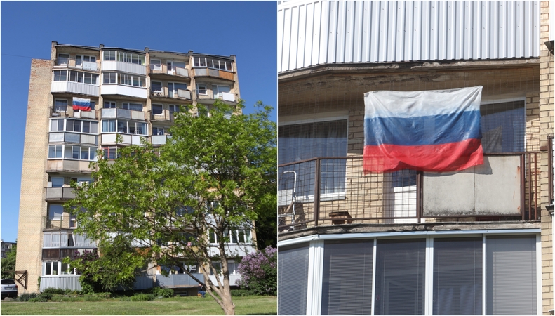 Kauniečius papiktino Rusijos vėliava ant daugiabučio balkono: po pareigūnų vizito jos nebeliko