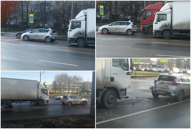 Pramonės prospekte neišsiteko sunkvežimis ir mokomasis automobilis – stringa eismas