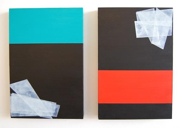 Mouez Hamdi. Be pavadinimo (2014, akrilas, medis, dvi dalys, 20x30 cm).