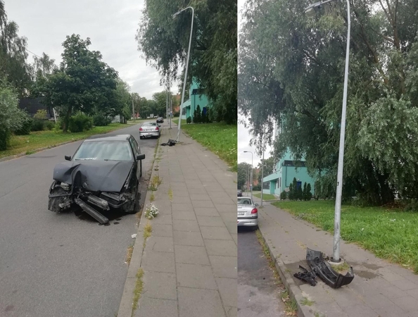 Neišvairavo: Tekintojų gatvėje folksvagenas rėžėsi į apšvietimo stulpą ir jį nulenkė.