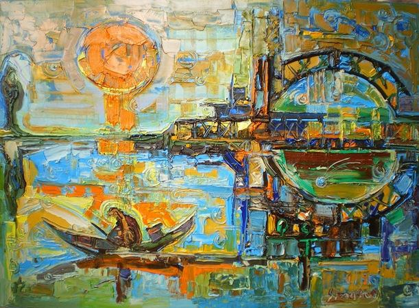 Paveikslai: S.Gutausko „Tiltas įlankoje“ ir „Tiltas rytą“ (2011).