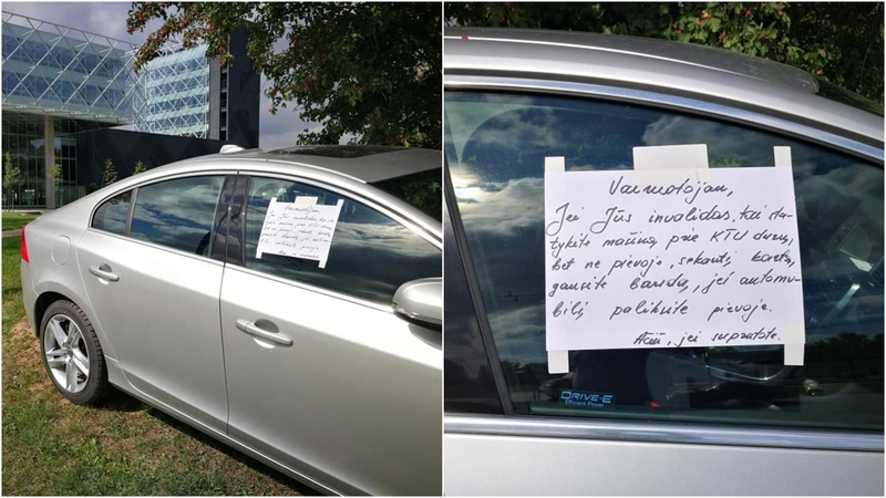 Pažeidėjas ant automobilio rado raštelį: kitą kartą gausite baudą
