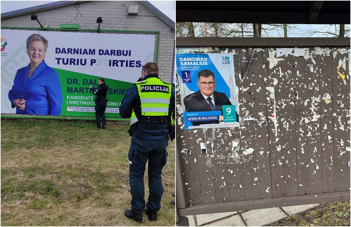 Varžytuvės: Kretingoje rinkimų kampaniją lydi skandalai – policija jau registruoja pranešimus apie vandalizmą.